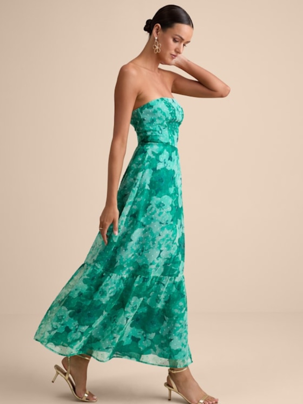Lulus Bright Perspective Teal Floral Strapless Midi Dress Green - Size XL